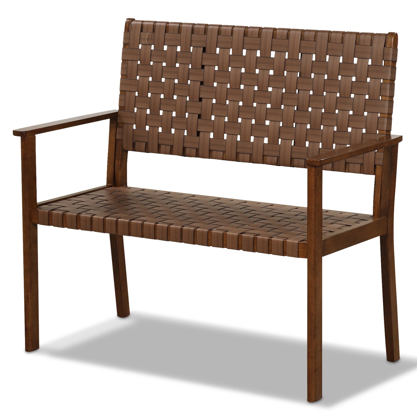 Solid Rubberwood Outdoor Bench with All-Weather PU Leather Seating
