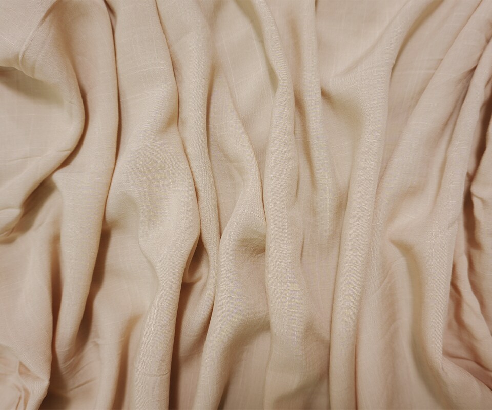 Beige Rayon Solid Cross Hatch Linen-Look Challis Woven Fabric By the Yard