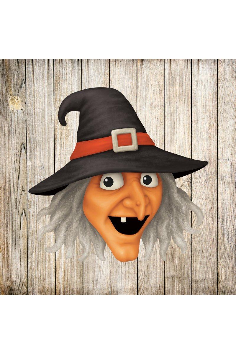 12&#x22; Metal Embossed Sign: Witch Head (Orange)