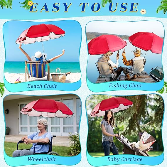 Summer Umbrella with Universal Clamp 44&#x22; UPF 50+ Portable Clamp on Beach