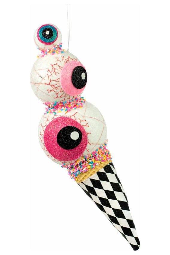 13&#x22; Harlequin Halloween Ice Cream Cone: Eyeballs