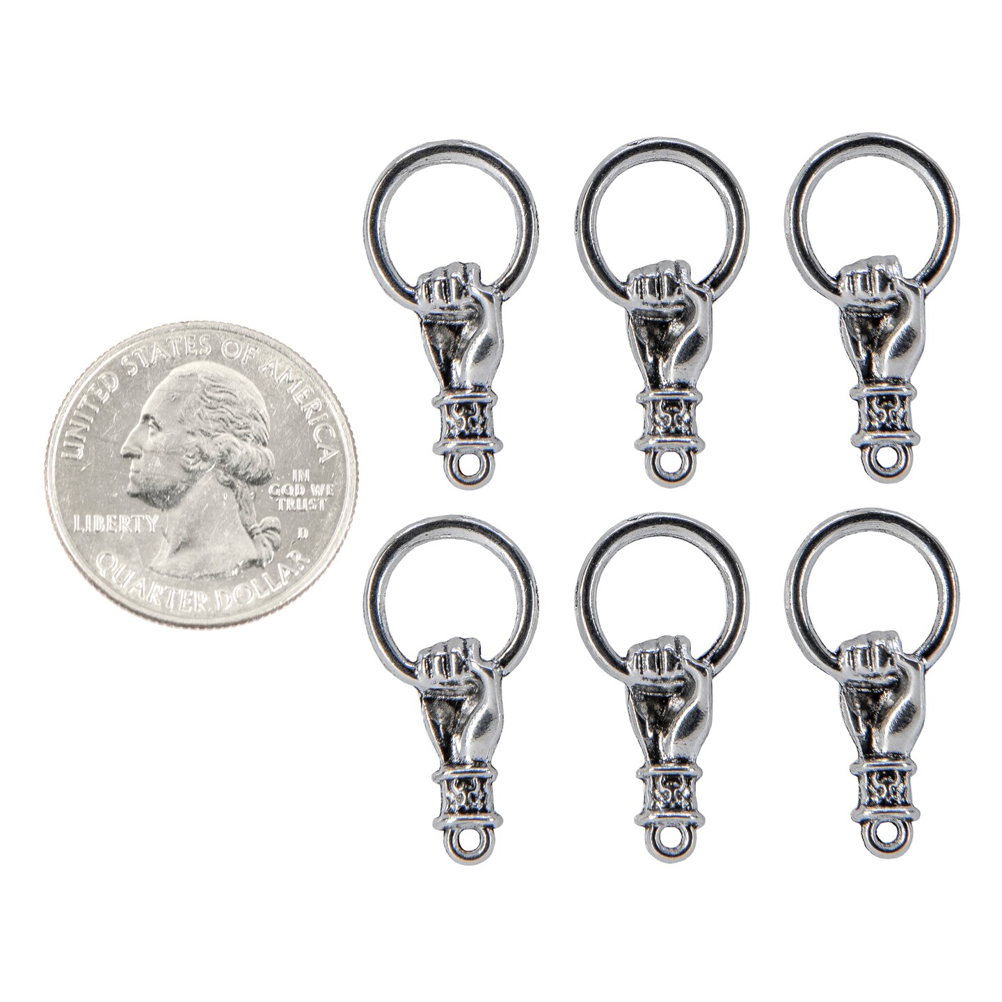 Antiqued Silver Hand Holding Ring Connectors - Set of Six - ZS-2C9