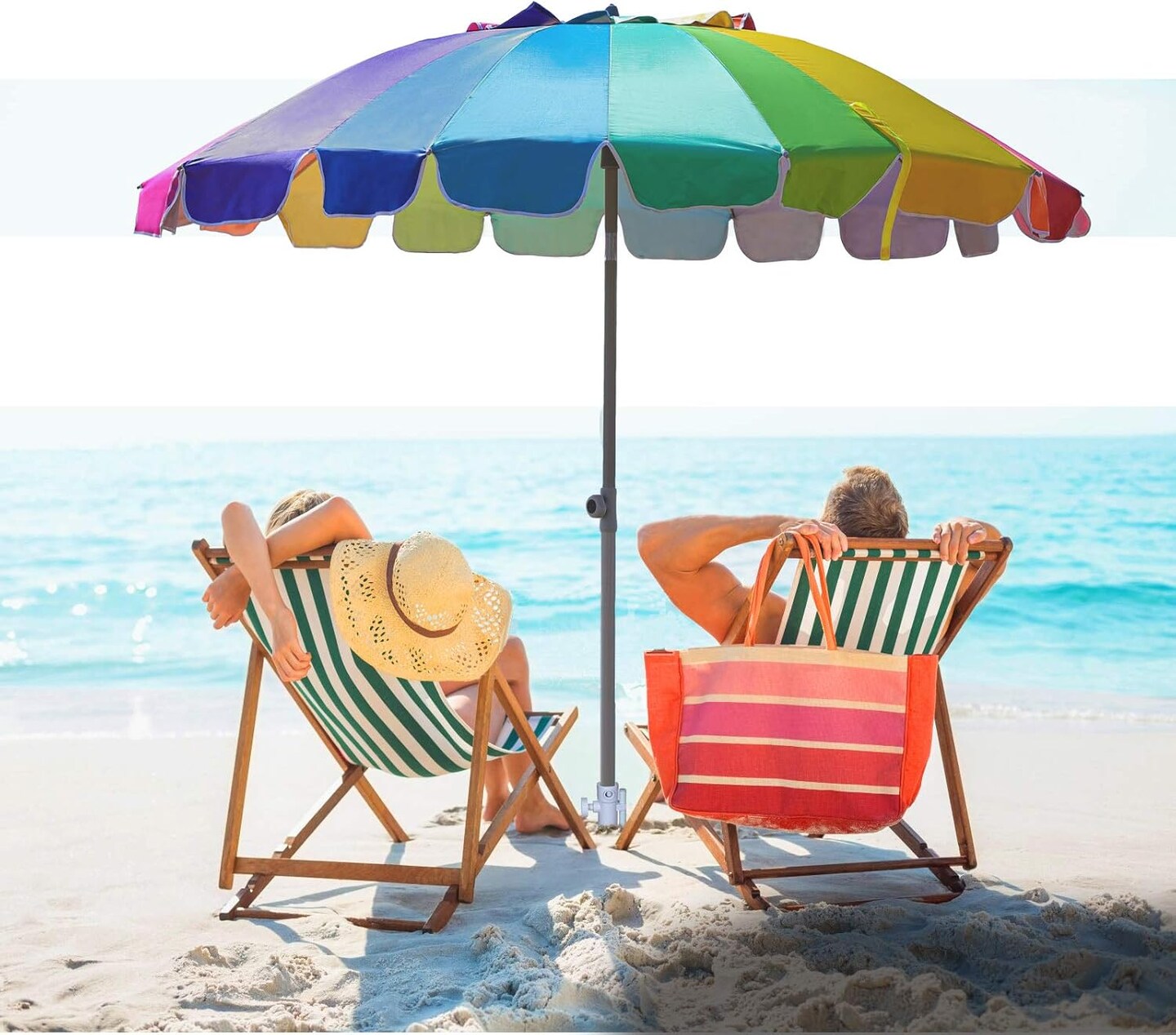 Summer Beach Umbrella with sand anchor &#x26; Tilt Sun Shelter