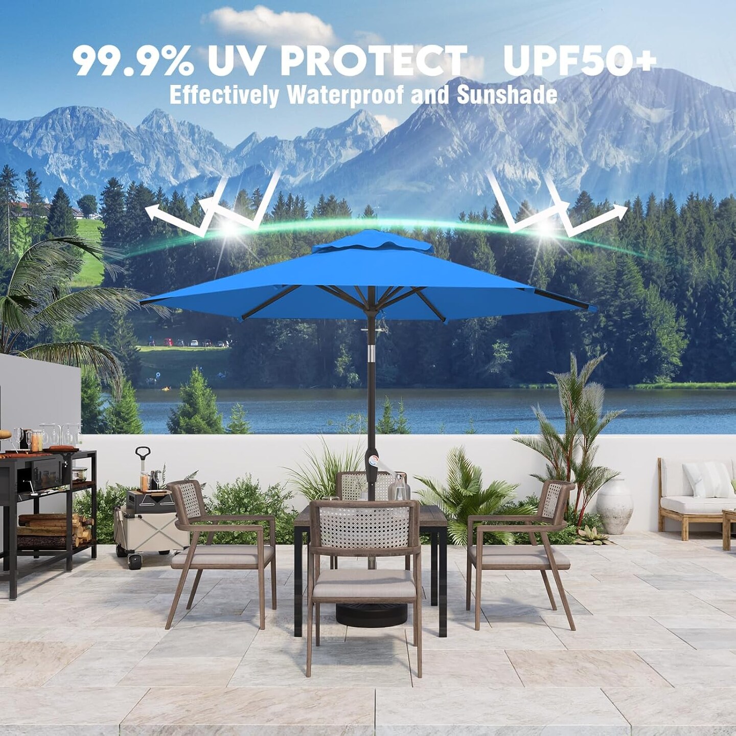 Patio Umbrella Table Market Umbrella w/Tilt and Crank Heavy-Duty Round