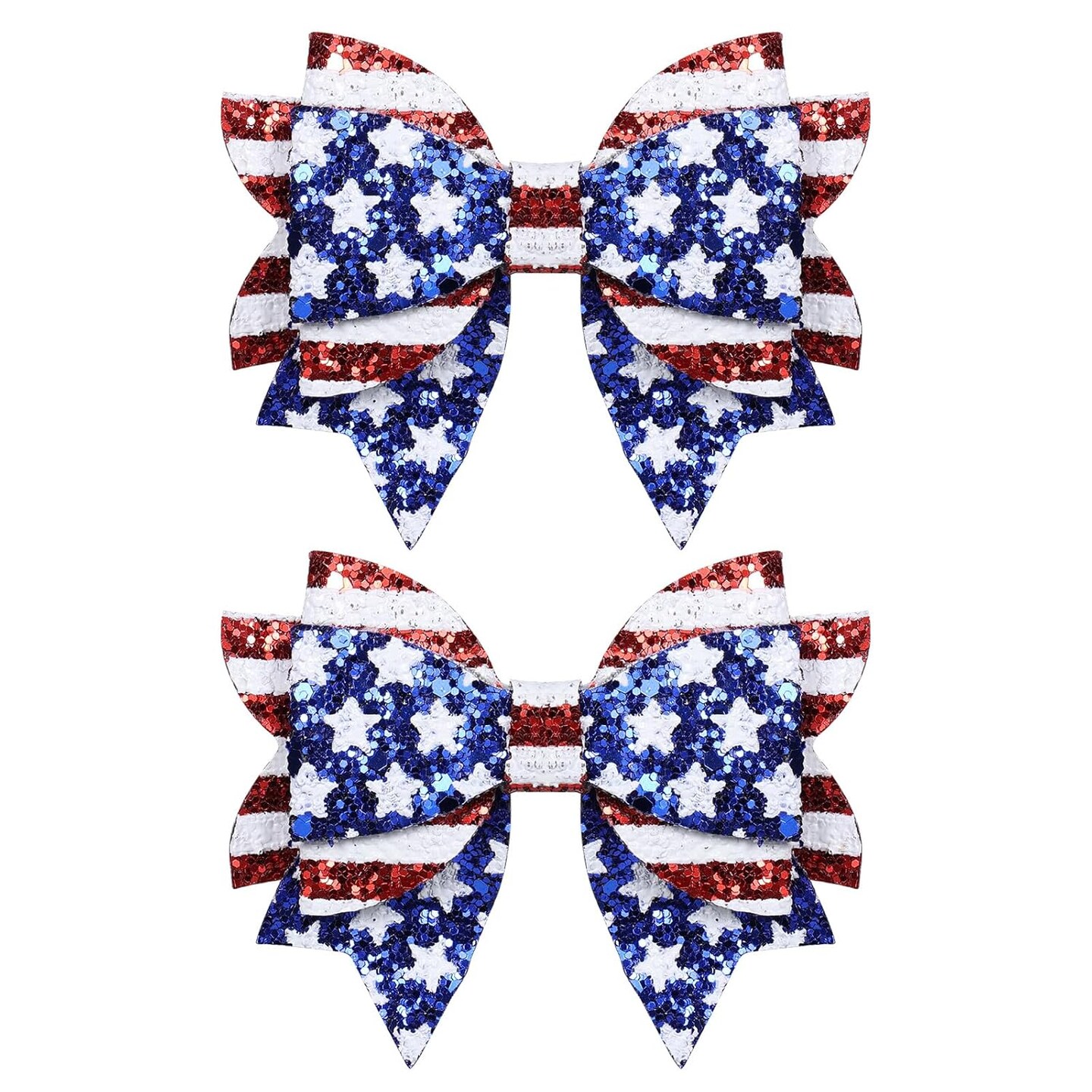 Independence Day Hair Bow Clips – 3.5" Sparkly Glitter Patriotic Hairpins for Teens & Girls, Handmade Red & Blue Hair Accessories for 4th of July & Memorial Day