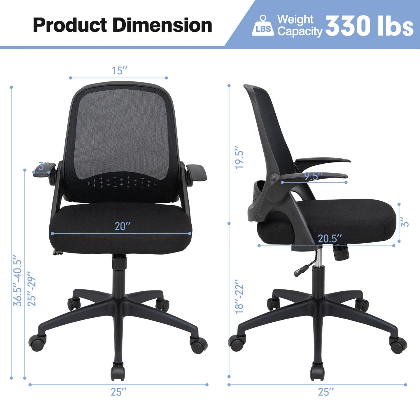 Costway Mesh Office Chair Adjustable Rolling Computer Desk Chair w/Flip-up Armrest White\Black