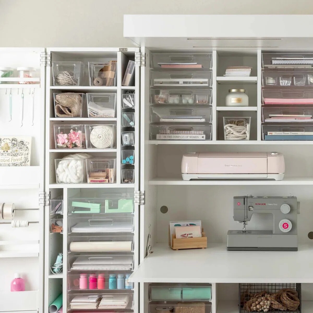 DreamBox Craft Storage Cabinet with Table - Deluxe Crafting Cabinet &#x26; Closet Organizer with Drawers, Totes &#x26; Folding Design | Create Room Original ScrapBox Craft Cabinet