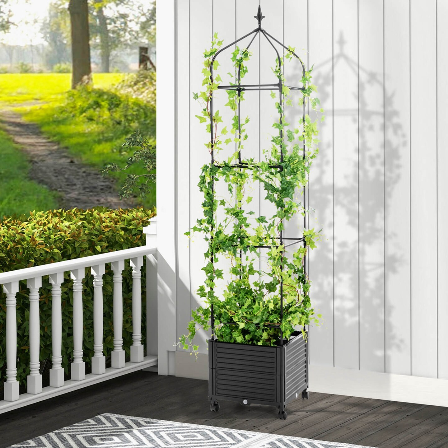 Costway 1/2 PCS Raised Garden Bed Tomato Cage Planter Box with PE-Coated Metal Trelli Wheels