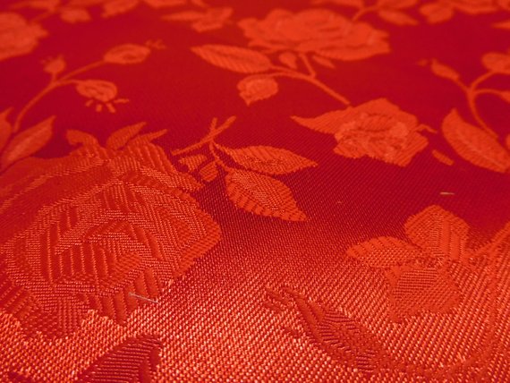 1 Yard Red Floral Jacquard Satin Fabric for Dresses Jackets Skirts Upholstery 54/56&#x22; Width 100% Polyester