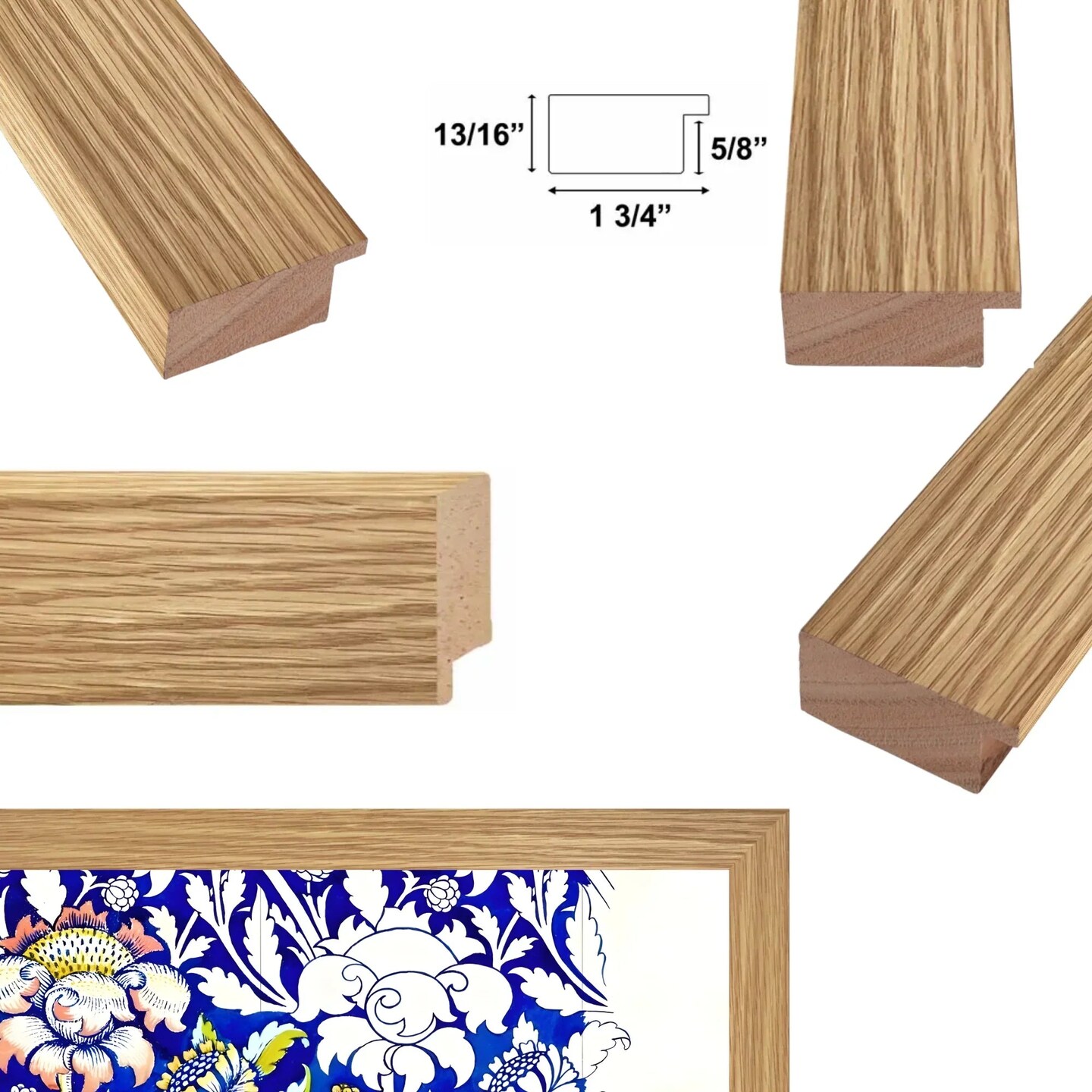 Large Framed Corporate Office Decor Wall Art Canvas 40x60 Inch - William Morris - Blue Pattern White