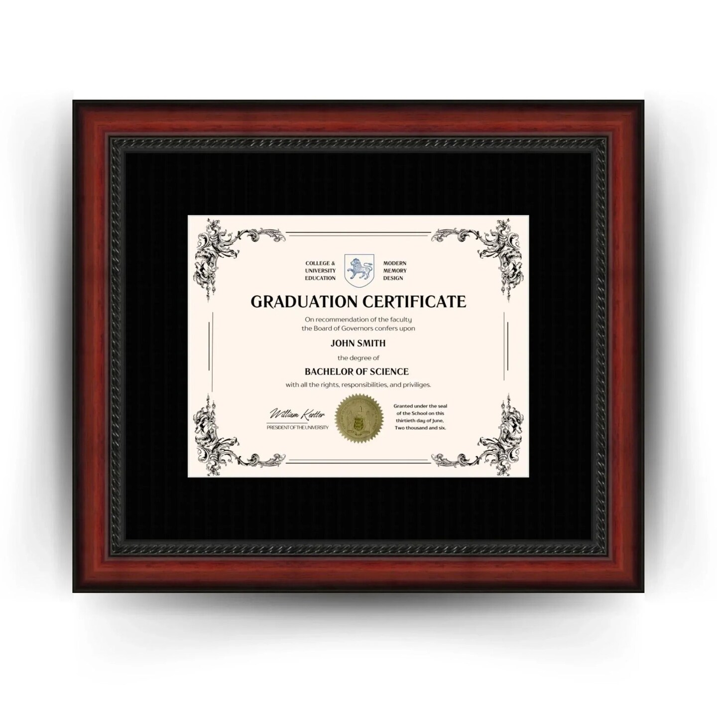 Mahogany 11x14 Diploma Frame for 8.5x11 Certificate University College High School