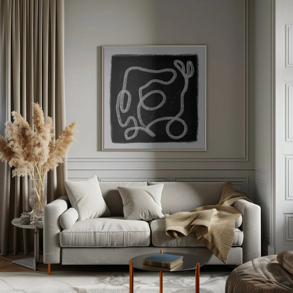 Black Scribble Lines 1 Square 24x24 Canvas - Corporate Office Art