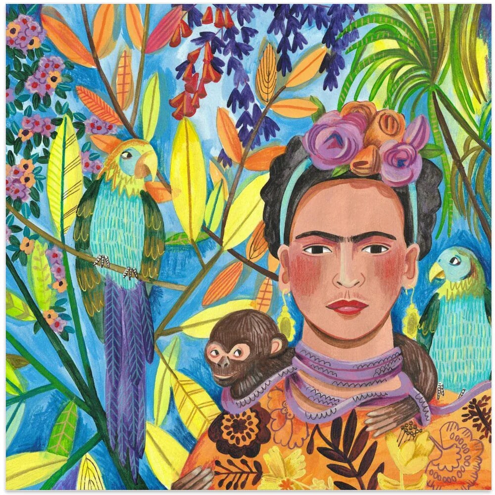 Frida and her parrots Square 24x24 Canvas - Corporate Office Art