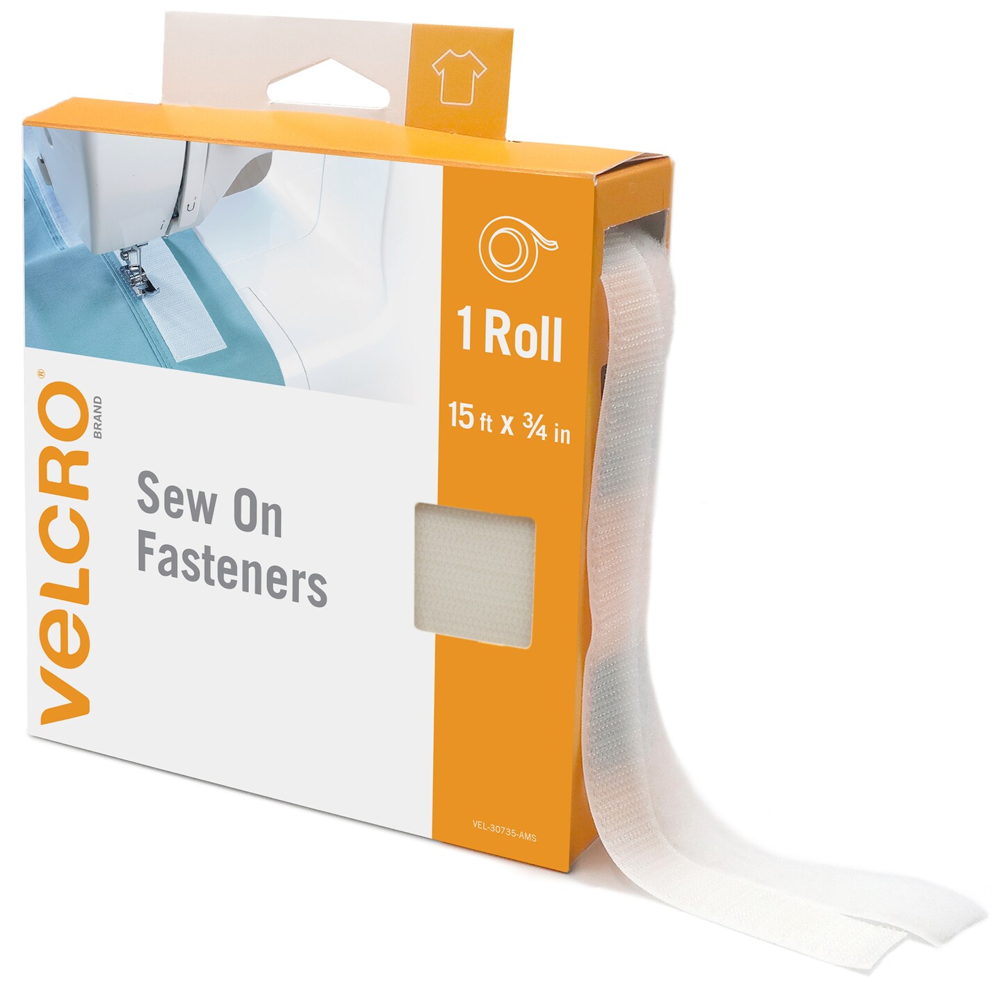 VELCRO(R) Brand Sew On Roll 15&#x27;X.75&#x22;-White
