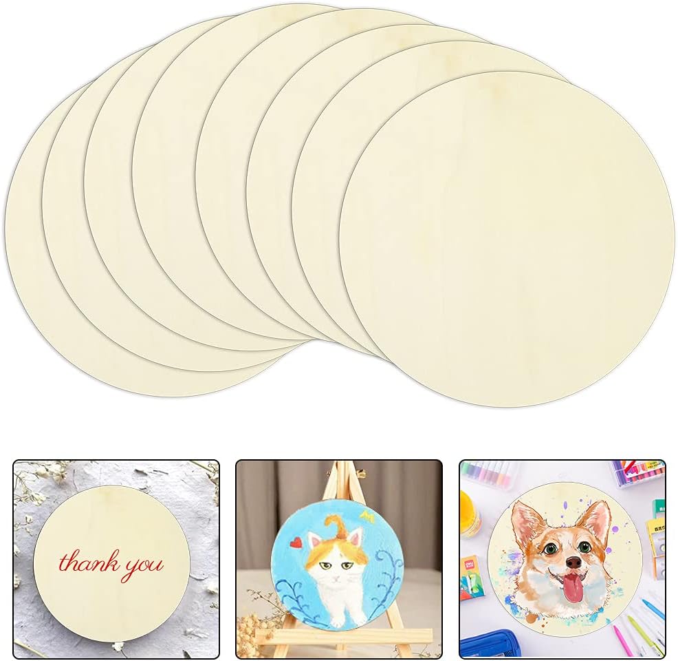 20Pcs 8 Inch Wood Rounds for Crafts, Unfinished Wood Circles