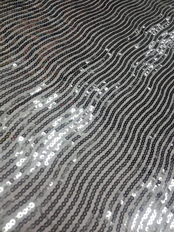 1 Yard Dark Silver Taffeta Fabric with Hypnotic Sequins 54/56"Inch Width