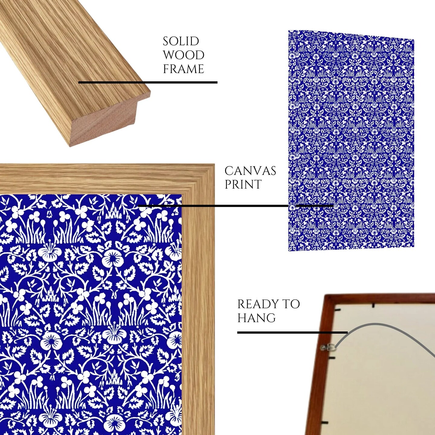 Large Framed Corporate Office Decor Wall Art Canvas 40x60 Inch - William Morris - Deep Blue