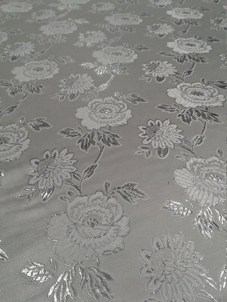 1 Yard Floral Metallic Jacquard Brocade Silver Fabric for Dresses Decor Upholstery 60 Inches Width