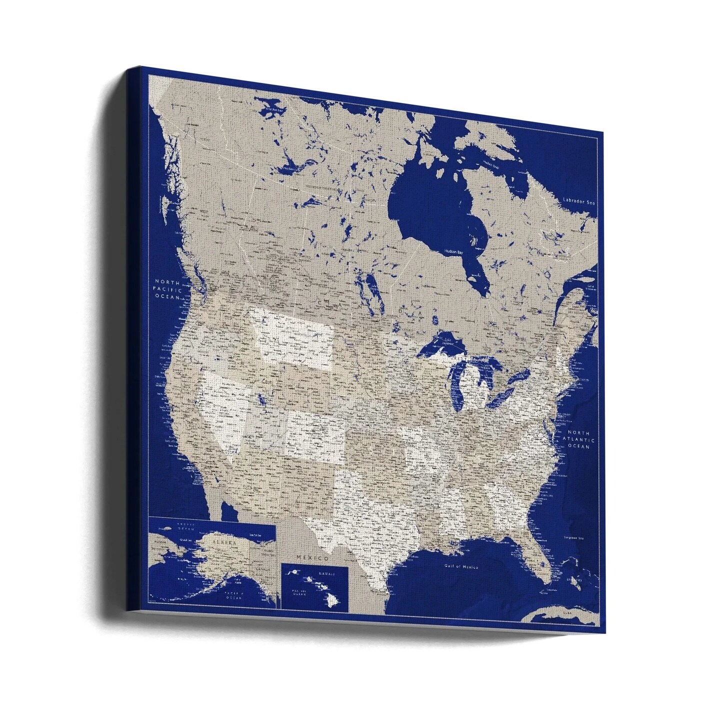 Highly detailed map of the United States, Kameryn Square 24x24 Canvas - Corporate Office Art