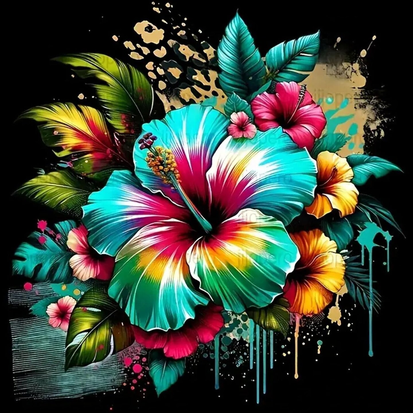 DIY 5D Diamond Painting Kits for Adults Diamond Art Hibiscus Flower Diamond Painting Full Drill Crystal Rhinestone Embroidery Craft Kits for Home Wall Decor Gifts 11.8x11.8inch