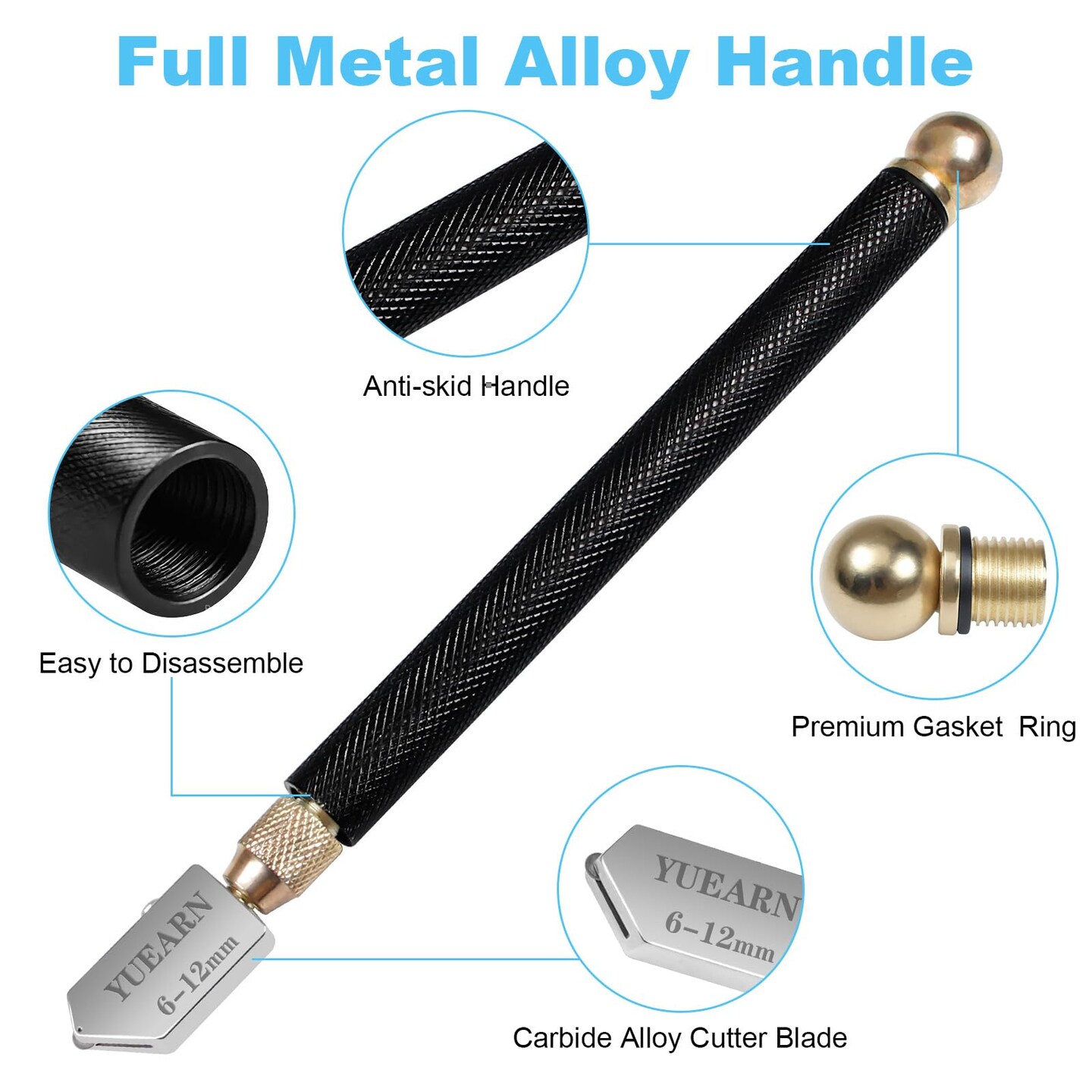 Glass Cutter(2-20mm), Glass Cutting Tool for Thick Glass, Pencil Style with Automatic Oil Feed, Carbide Tip & Ergonomic Handle for Mirrors, Tiles & Mosaics