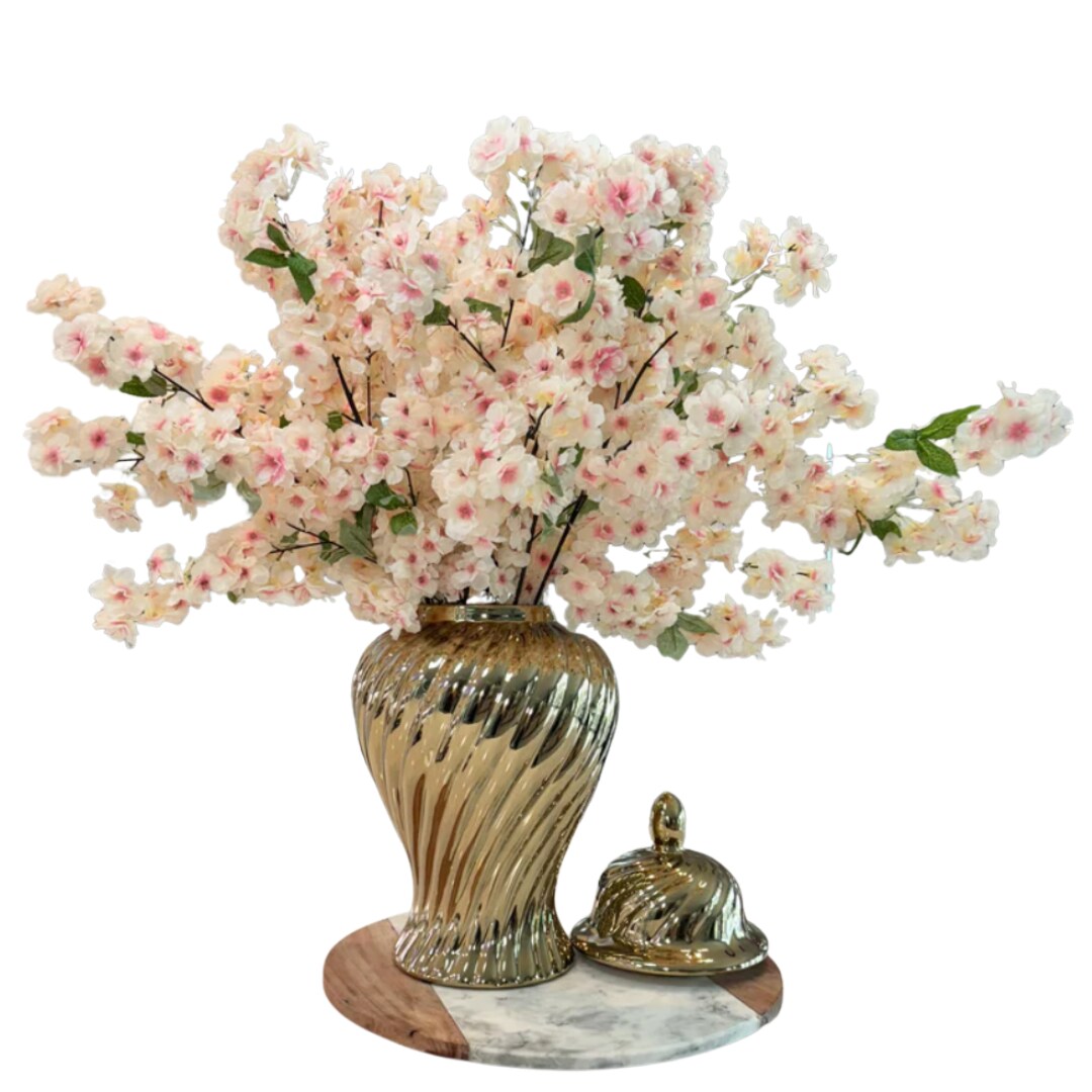 Jade Cream Blush Pink Silk Cherry Blossom Flower Branches Set of 3 Pack 40''