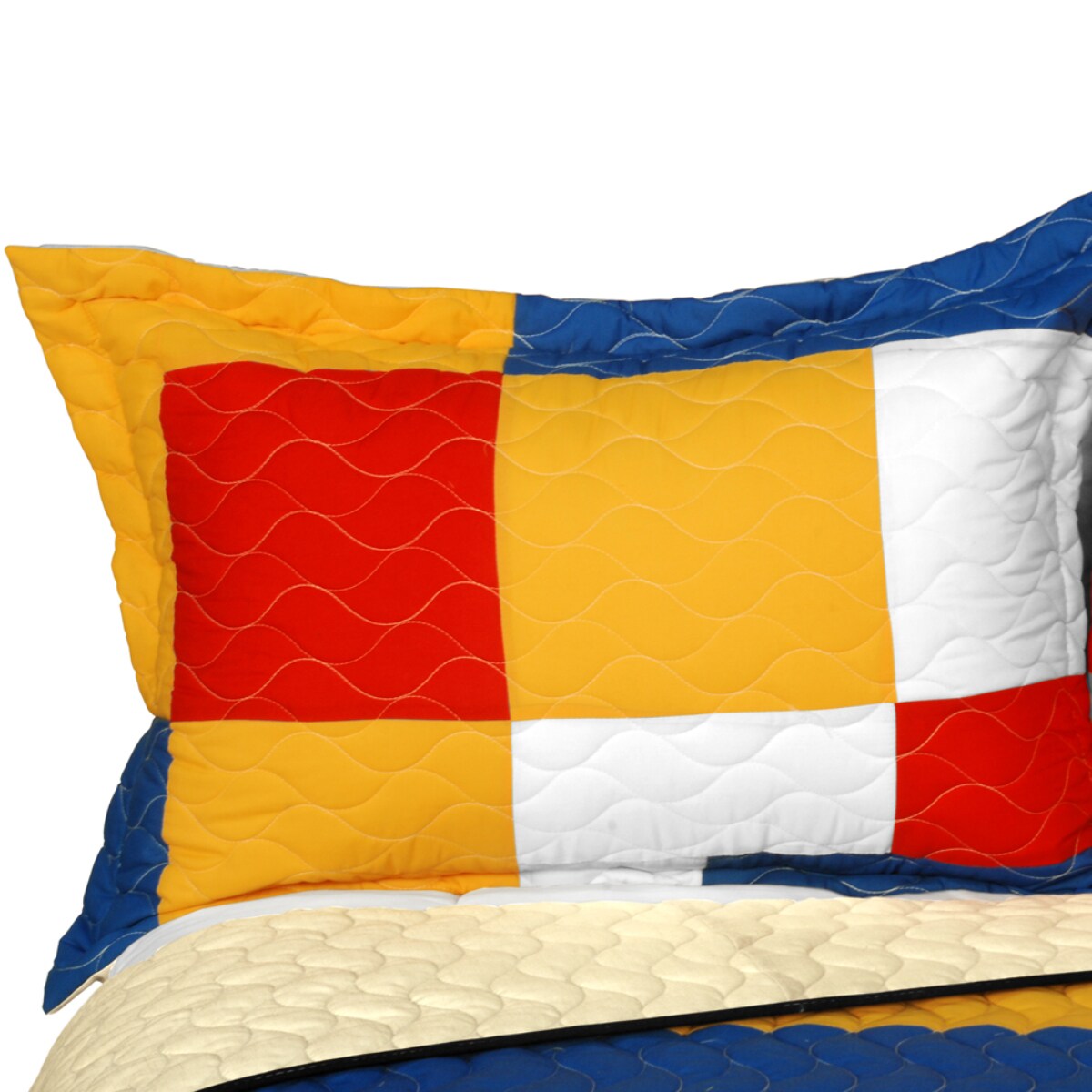 3-Piece Full/Queen Quilt Set with Reversible Geometric Patchwork Design