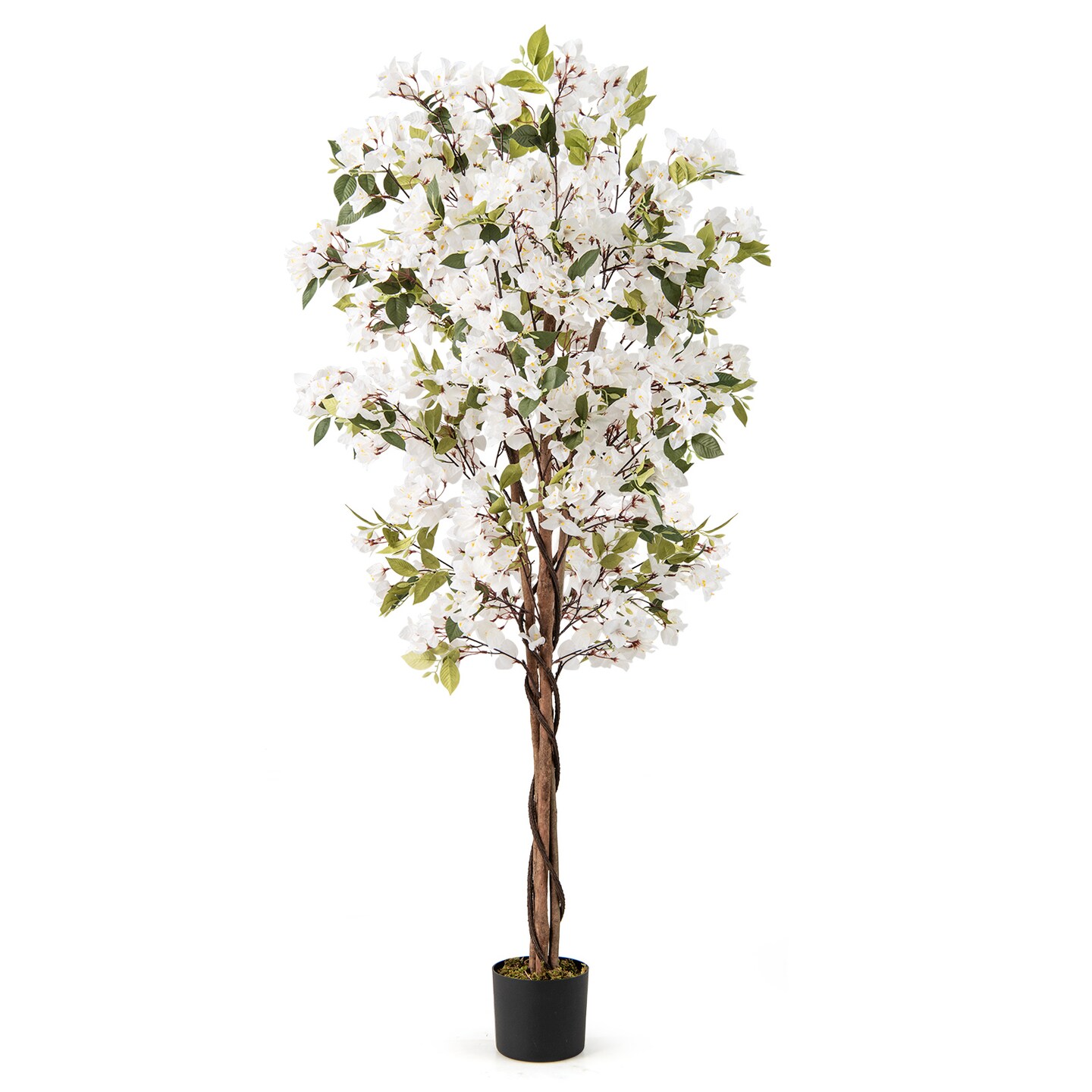 White Green Artificial Bougainvillea Tree with Cement Base, 6 ft