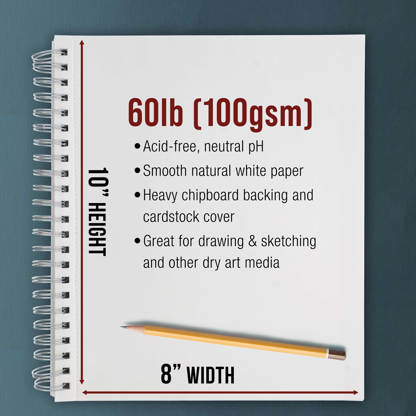 8&#x22;x10&#x22; Sketch Book Pad, 2 Pack (100 Sheets Each), 60lb (100gsm) Spiral Bound - Sketching, Drawing Pad, Acid-Free Paper - Sketch Pads For Adults, Students: Colored Pencils, Charcoal