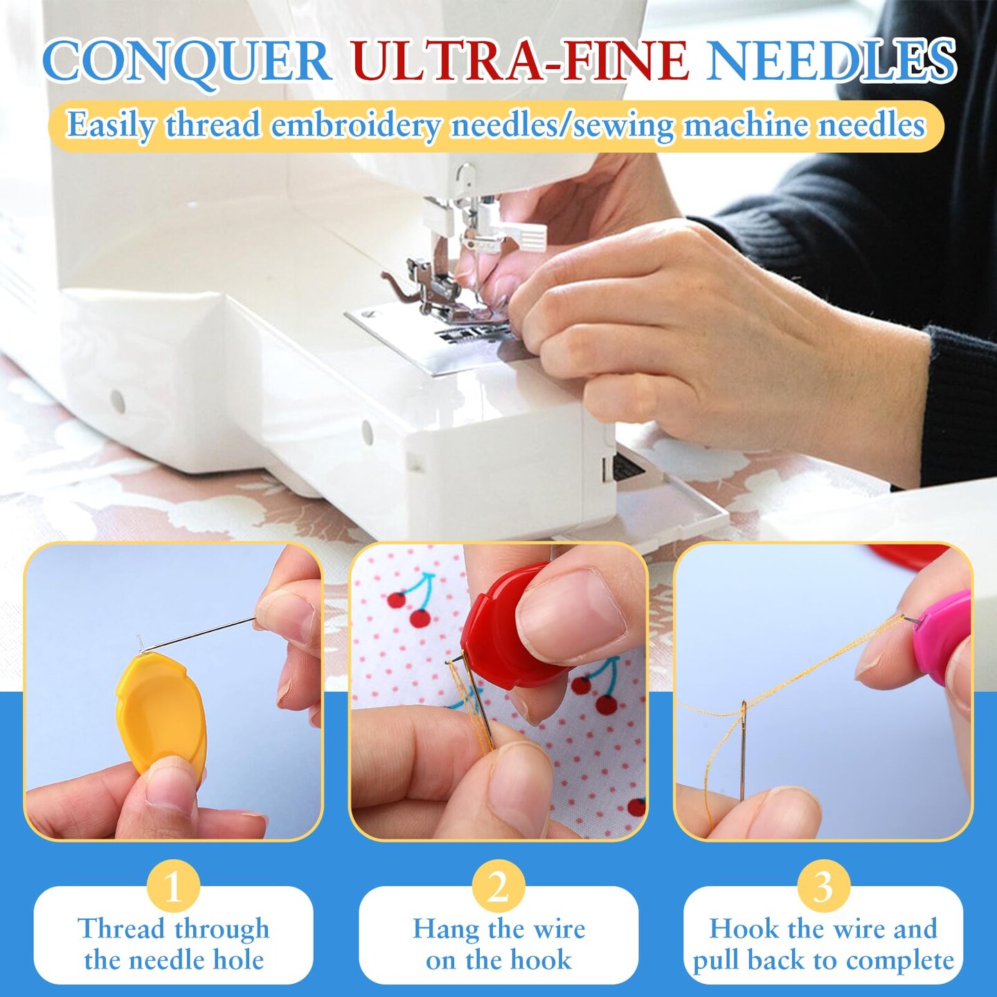 35PCS Needle Threaders for Hand Sewing, Sewing Machine Needle Threader Simple Thumb Shape with Clear Box for Craft Work, Sewing Machine, Embroidery Floss and Cross-Stitch - 5 Colors