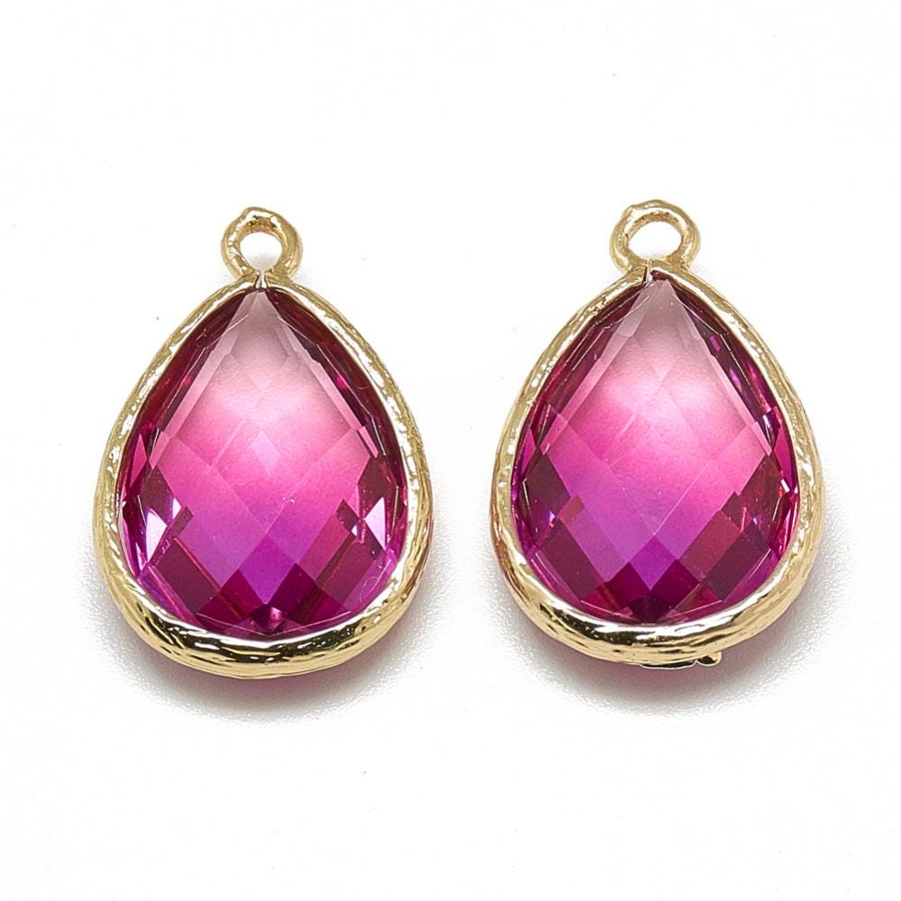 *5* 23x15mm Gold Plated Brass Faceted Teardrop Charms (2 Tone Pink)