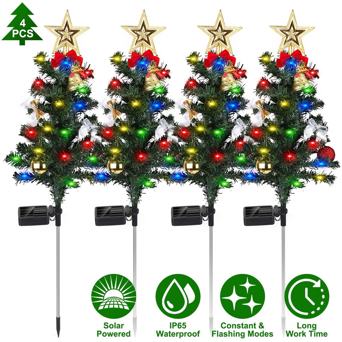 Edge Collections - Green - Solar Illuminated Christmas Tree Decorations - 4 Pieces