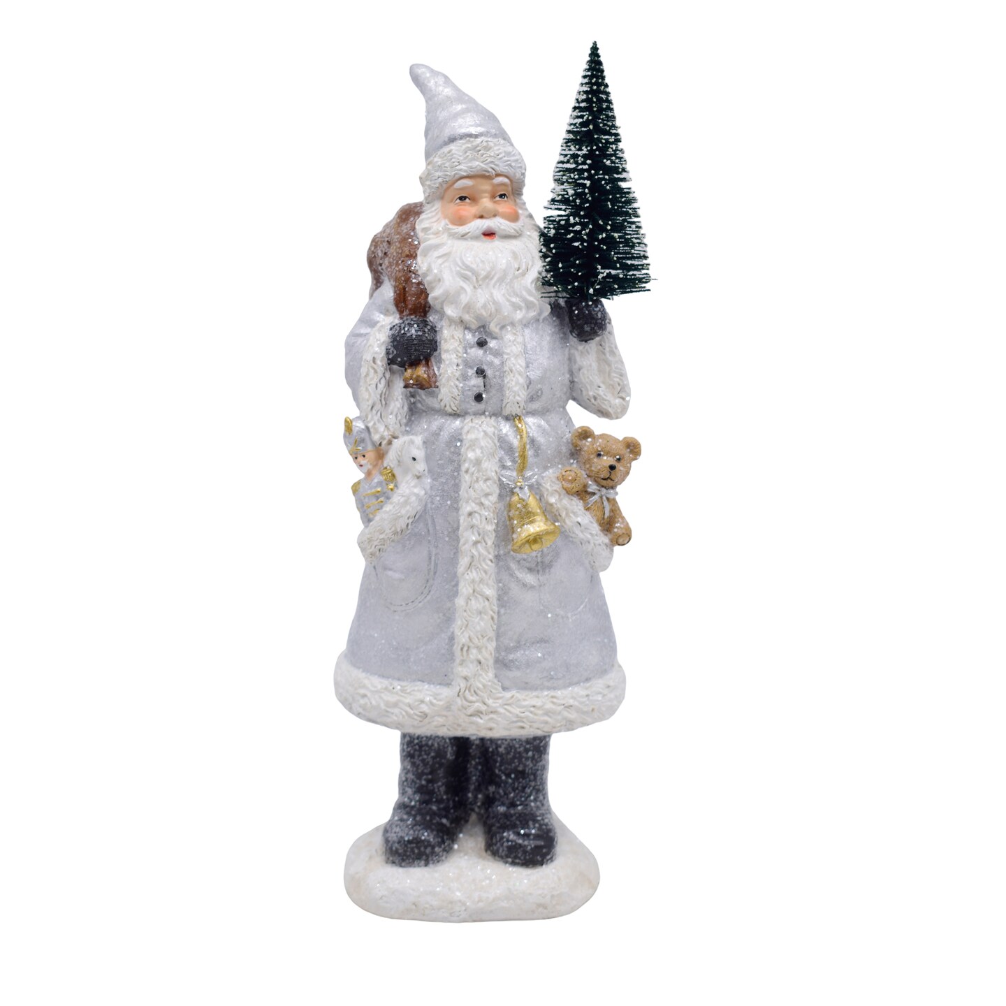 Silver Santa Resin Silver Gold Santa with Tree Decorative Figurine Holiday Decor ...