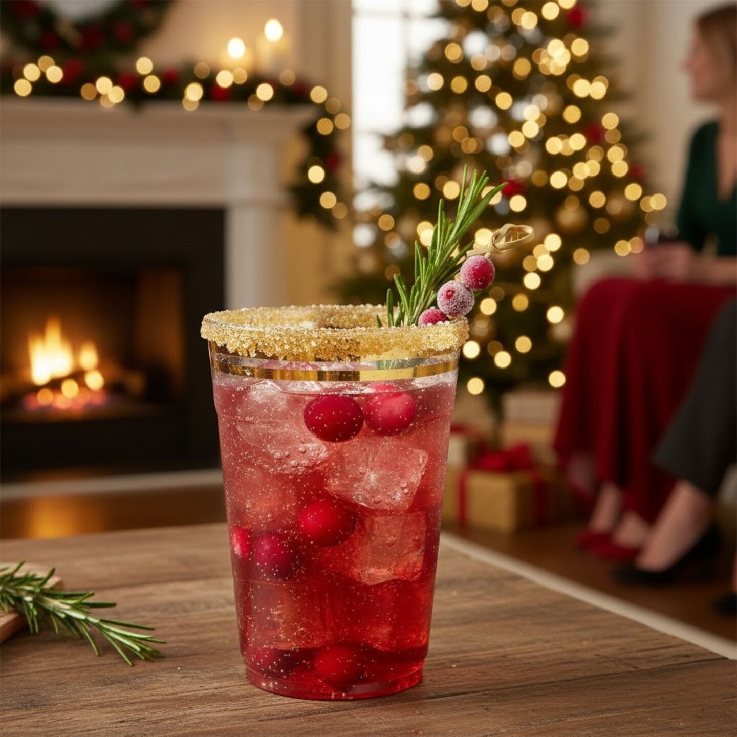 100 Pk 14 oz Clear Plastic Cups | Gold Rimmed Disposable Cups