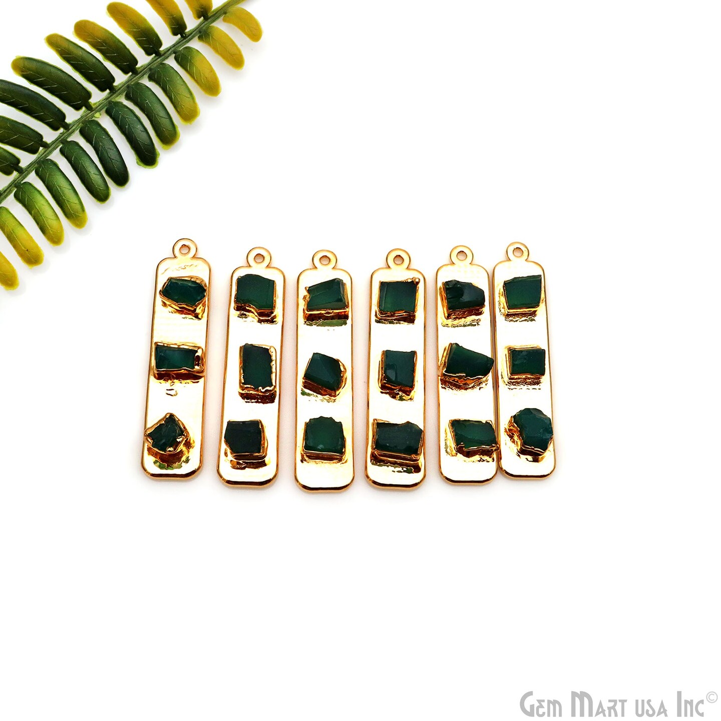 Rough Gemstone Gold Electroplated Rectangle 47x10mm Gemstone Bar Necklace Pendant Connector, GemMartUSA (50725)