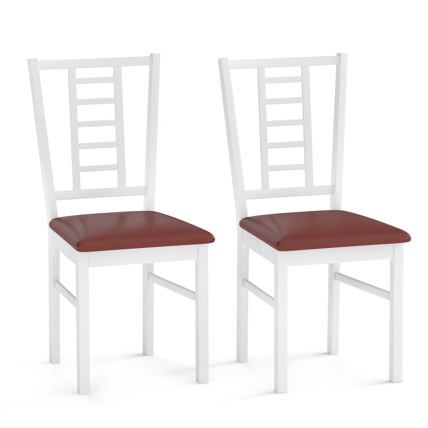 Set of 2 PU Leather Upholstered Dining Chairs with Wood Frame and Back Support