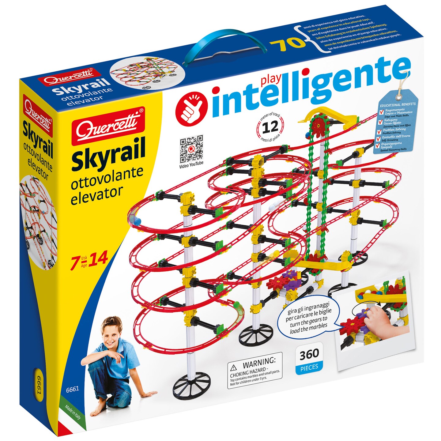 Quercetti: Skyrail Ottovolante Elevator Playset - 360pc Marble Ball Run, Building Toy, Suspended Track Assembly, STEM Construction Playset, Kids 7+