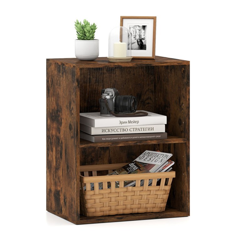 2-Tier Adjustable Cube Bookshelf, Rustic Engineered Wood Storage Organizer, Modern Display Shelf