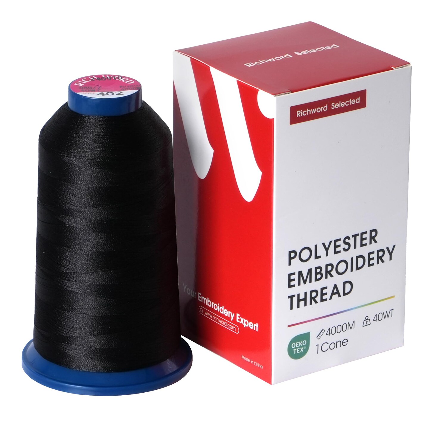 Richword Selected Black Embroidery Thread 5000Y 40WT Polyester Thread 100 Colors Selected for Commercial Multi Needles and Single Needle Embroidery Machine 0402