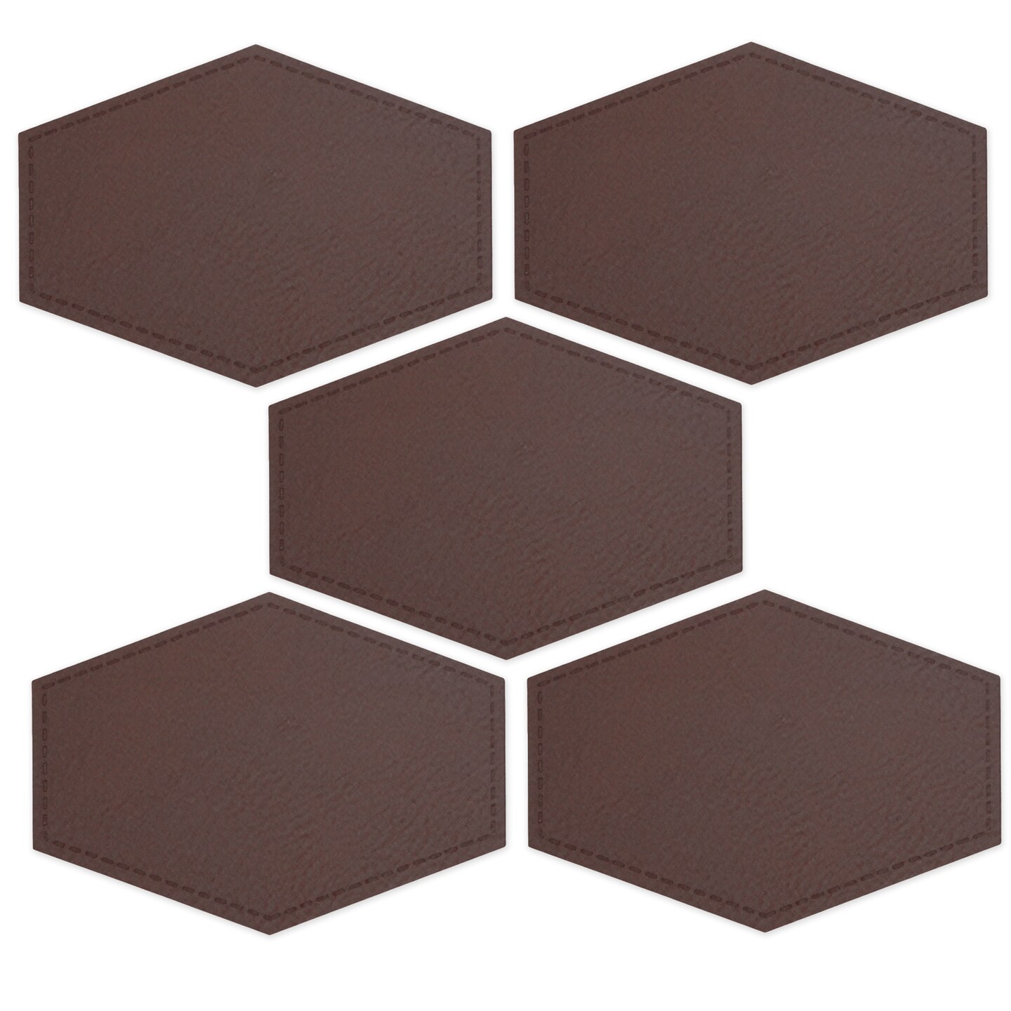 Engravable Leather Patch Blanks for Hats, Jackets & Bags – Laserable Faux Leather Patches with Adhesive & Stitch – Leatherette Apparel Patches (Hexagon, 5 Pack)