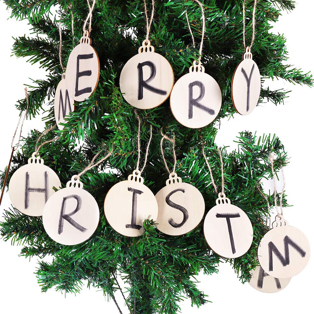 120Pcs Wood Slices 3.5" Wooden DIY Christmas Ornaments Unfinished Predrilled Wood Circles for Crafts Centerpieces Round Wooden Discs Hanging Decorations