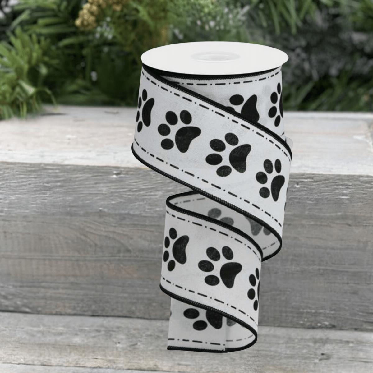 2.5&#x22; Large Paw Print Royal Ribbon: White (10 Yards)