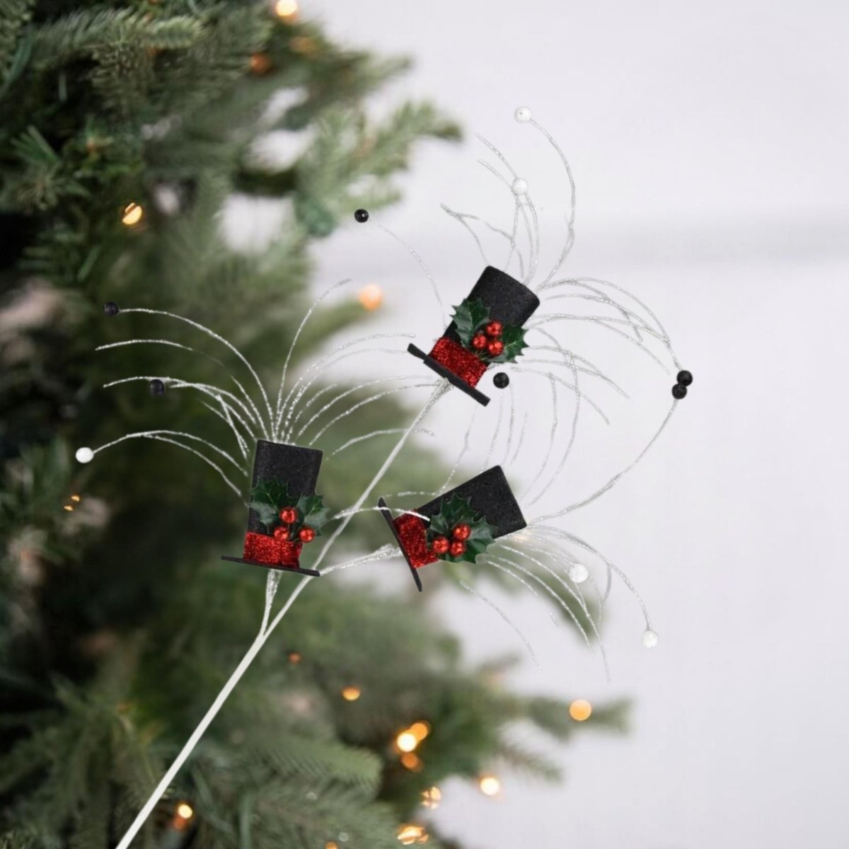 40&#x22; Glitter Snowman Top Hat Spray