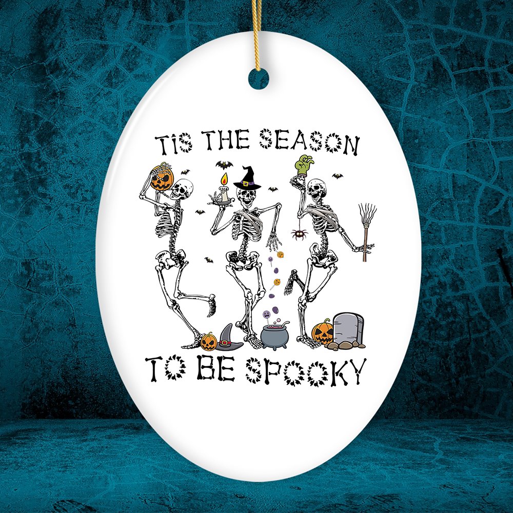 Dancing Playful Skeletons Tis the Season to be Spooky Ornament, Halloween Horror Tree Decoration