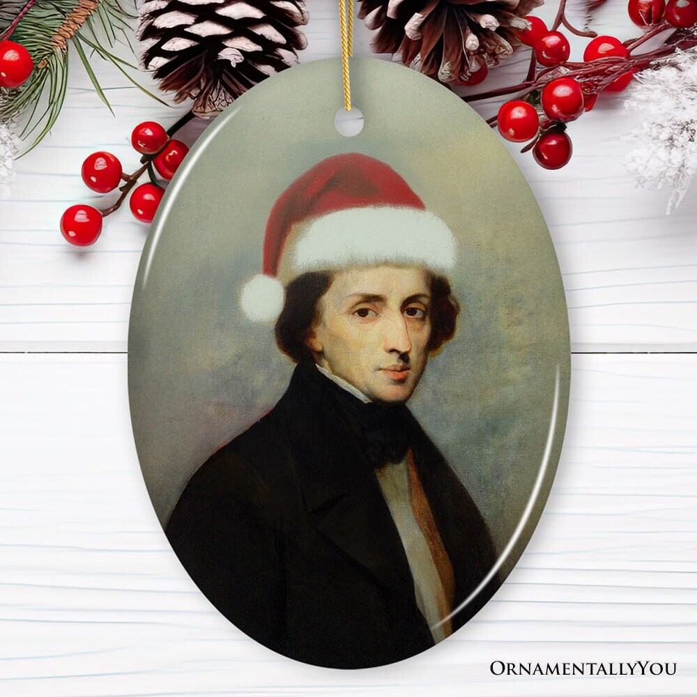 Santa Chopin Christmas Ornament, Composer Holiday Gift for Classical Musicians