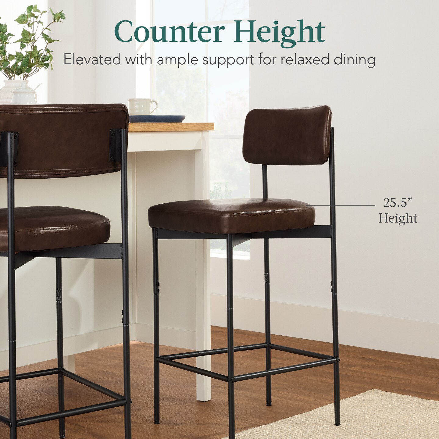 Best Choice Products Set of 2 Faux Leather Counter Stools for Kitchen Island and Dining w/ Metal Frame