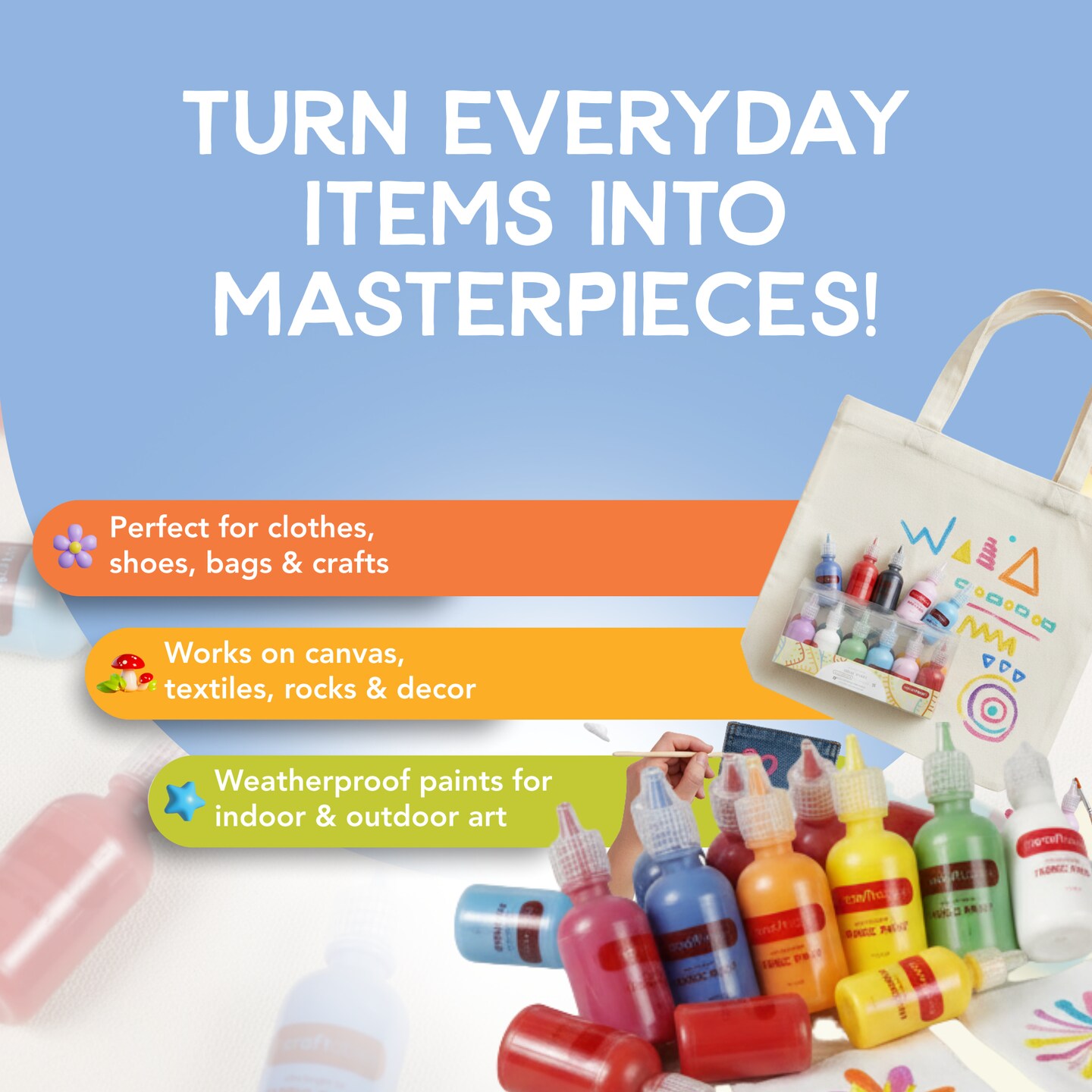 Incraftables Fabric Paint for Clothes Permanent (12 Colors Set - 1 oz Each). Tshirt Paint for Fabric. Best 3D Non Toxic Fabric Paint for Laundry, Crafts, Tote Bags, Shoes, Shirts, Upholstery &#x26; Pillow