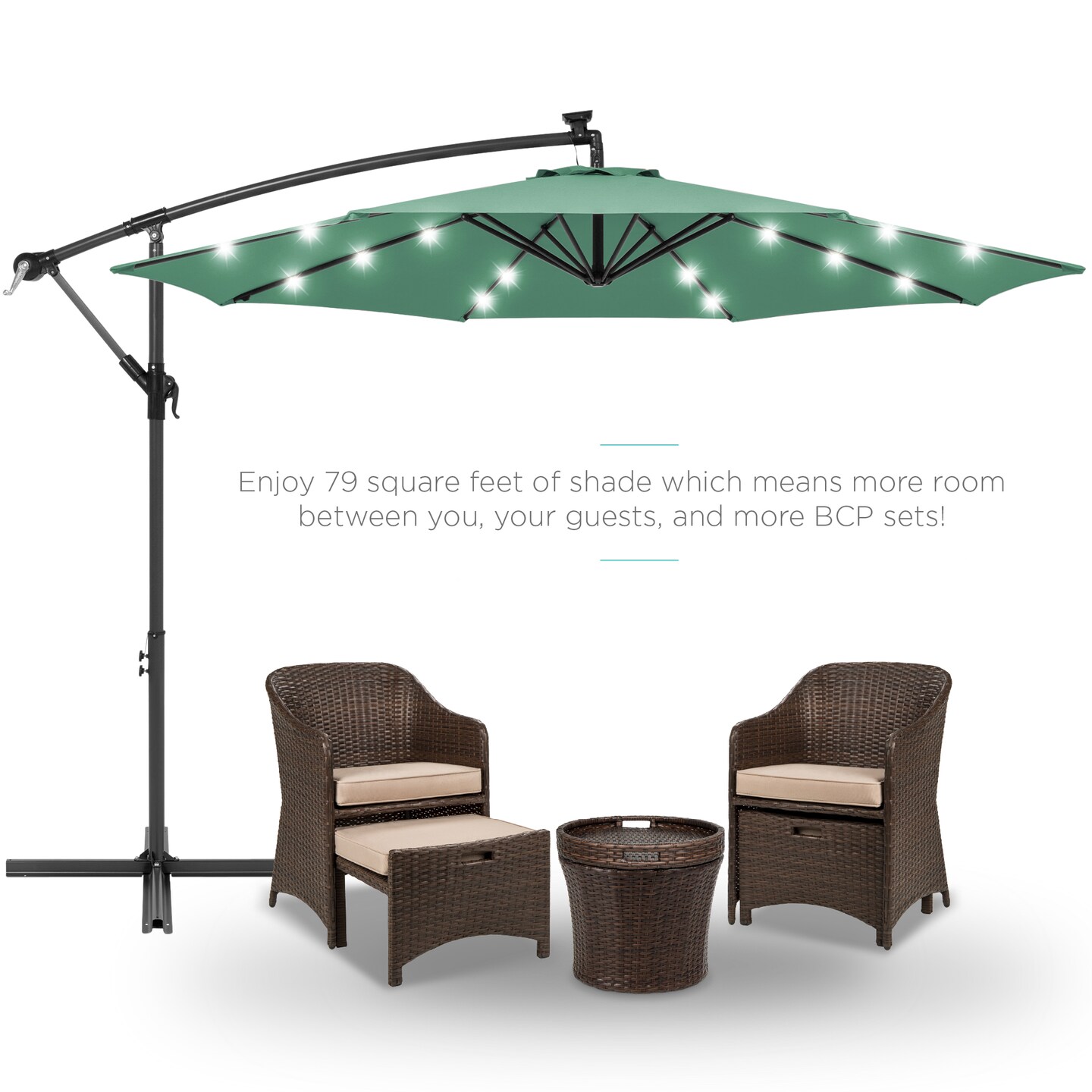 Best Choice Products 10ft Solar LED Offset Hanging Outdoor Market Patio Umbrella w/ Adjustable Tilt