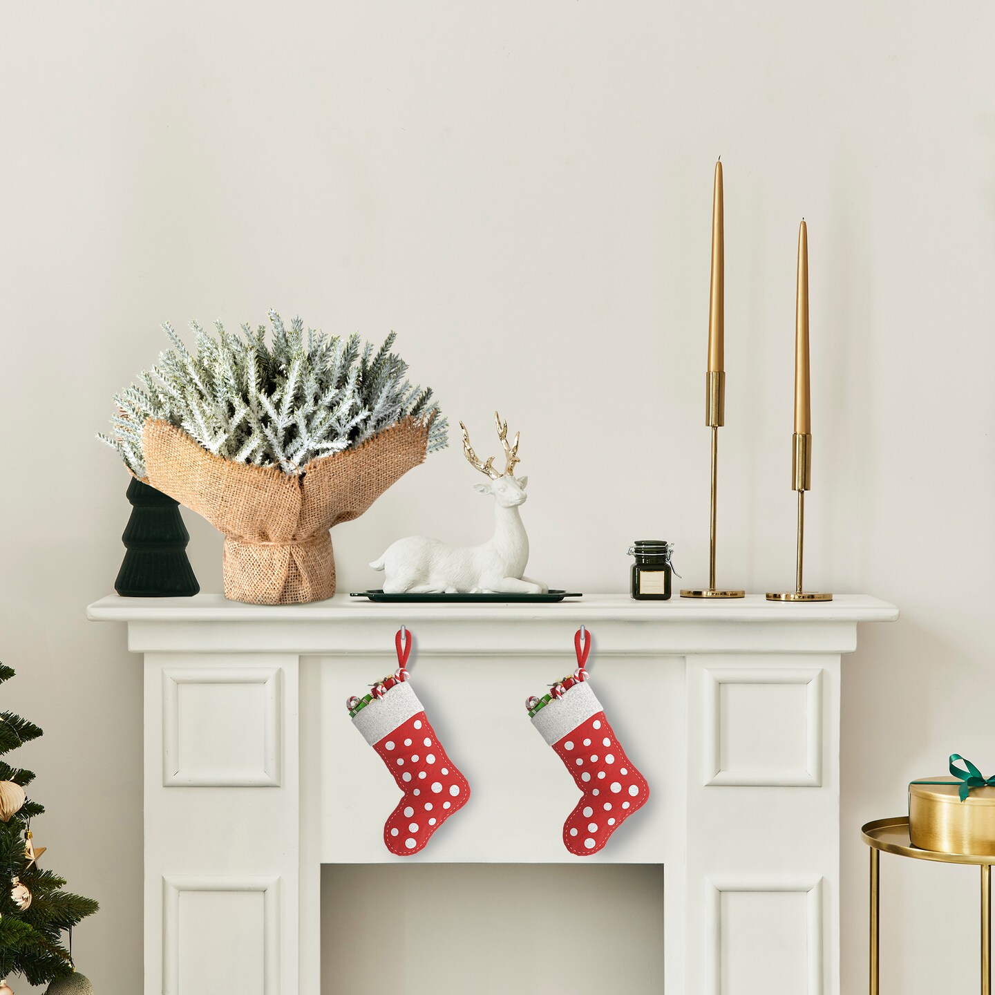 Artificial Pine Branches in Burlap Base – Faux Evergreen Christmas Stems, Winter Tabletop Centerpiece Holiday Decor