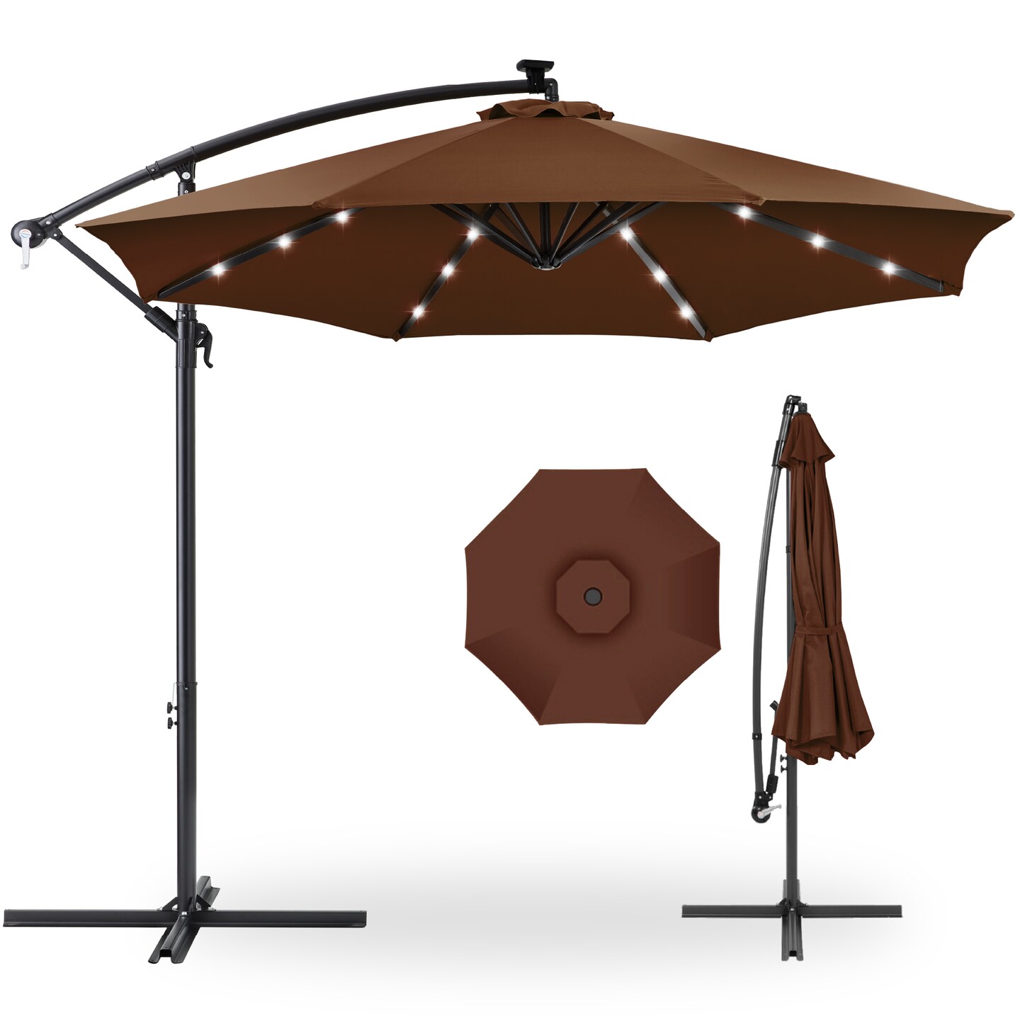 Best Choice Products 10ft Solar LED Offset Hanging Outdoor Market Patio Umbrella w/ Adjustable Tilt